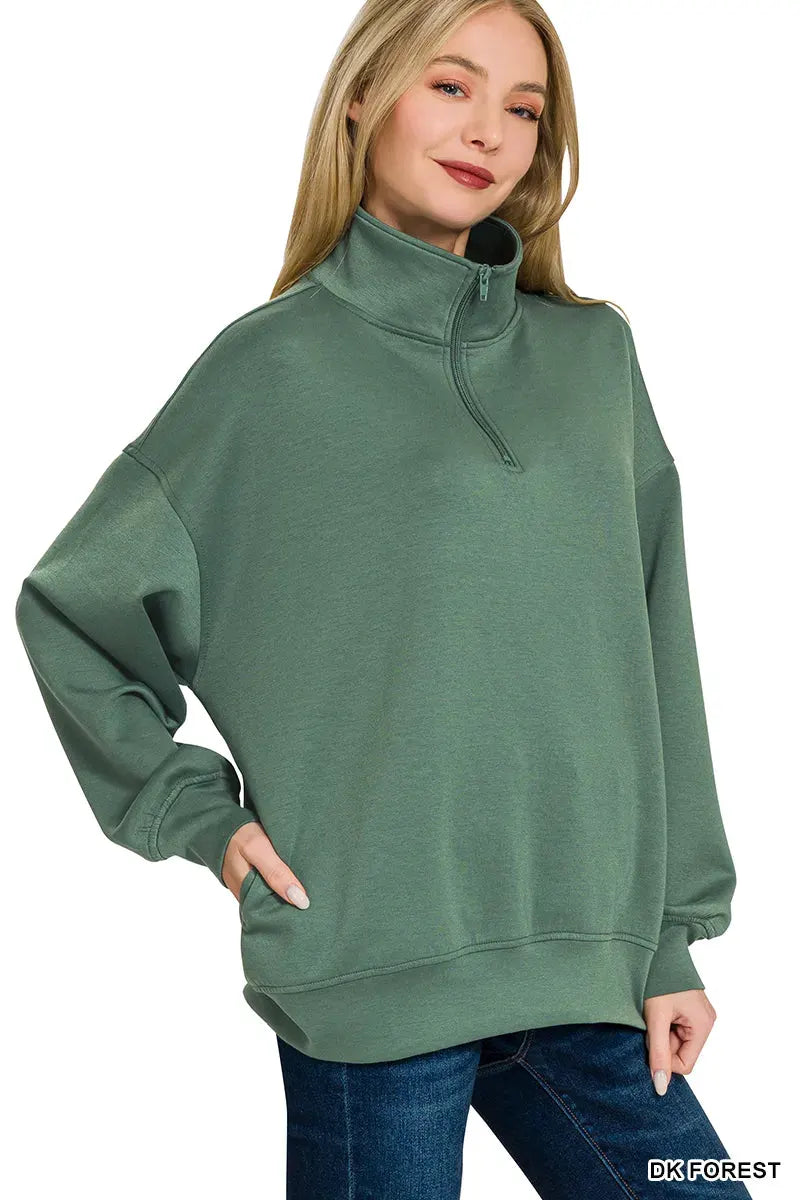 Zenana Scuba Quarter-Zip Sweatshirt by Zenana
