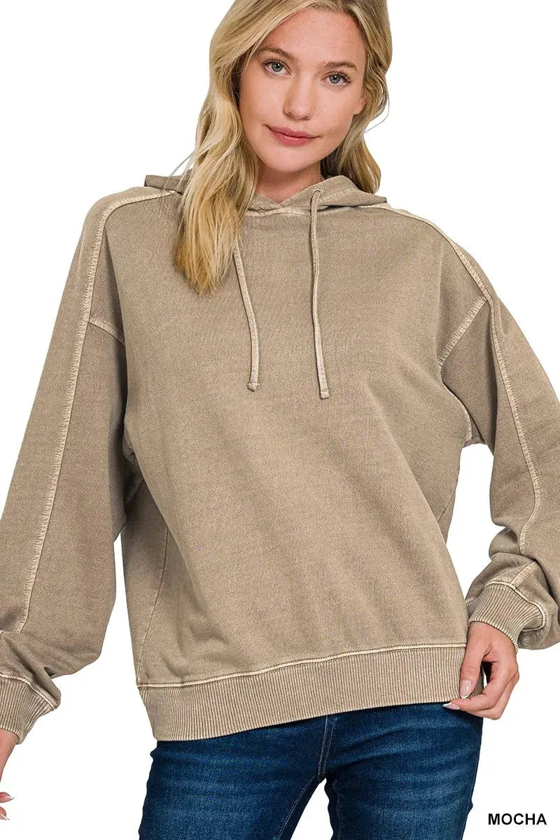 Zenana French Terry Pigment Dye & Enzyme Washing Hoodie by Zenana