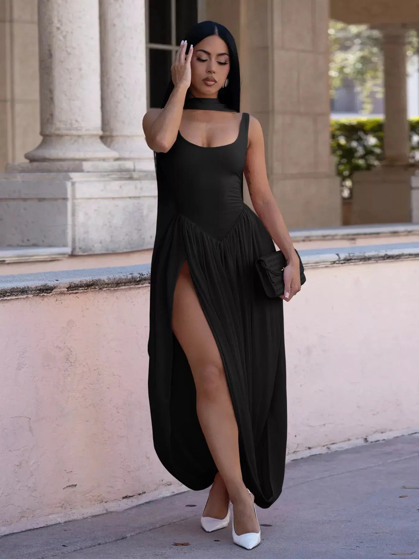 Scoop Neck Slit Maxi Dress by Partner Label