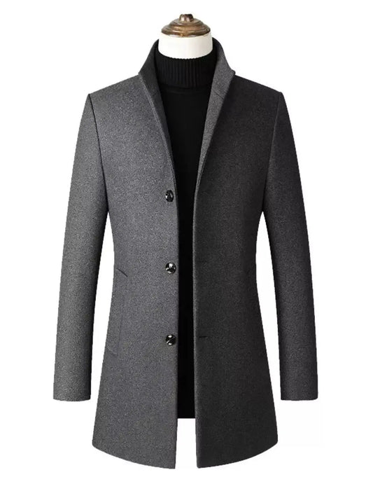 Men's Plus Size Slim Fit Stand Collar Overcoat by Trendsi