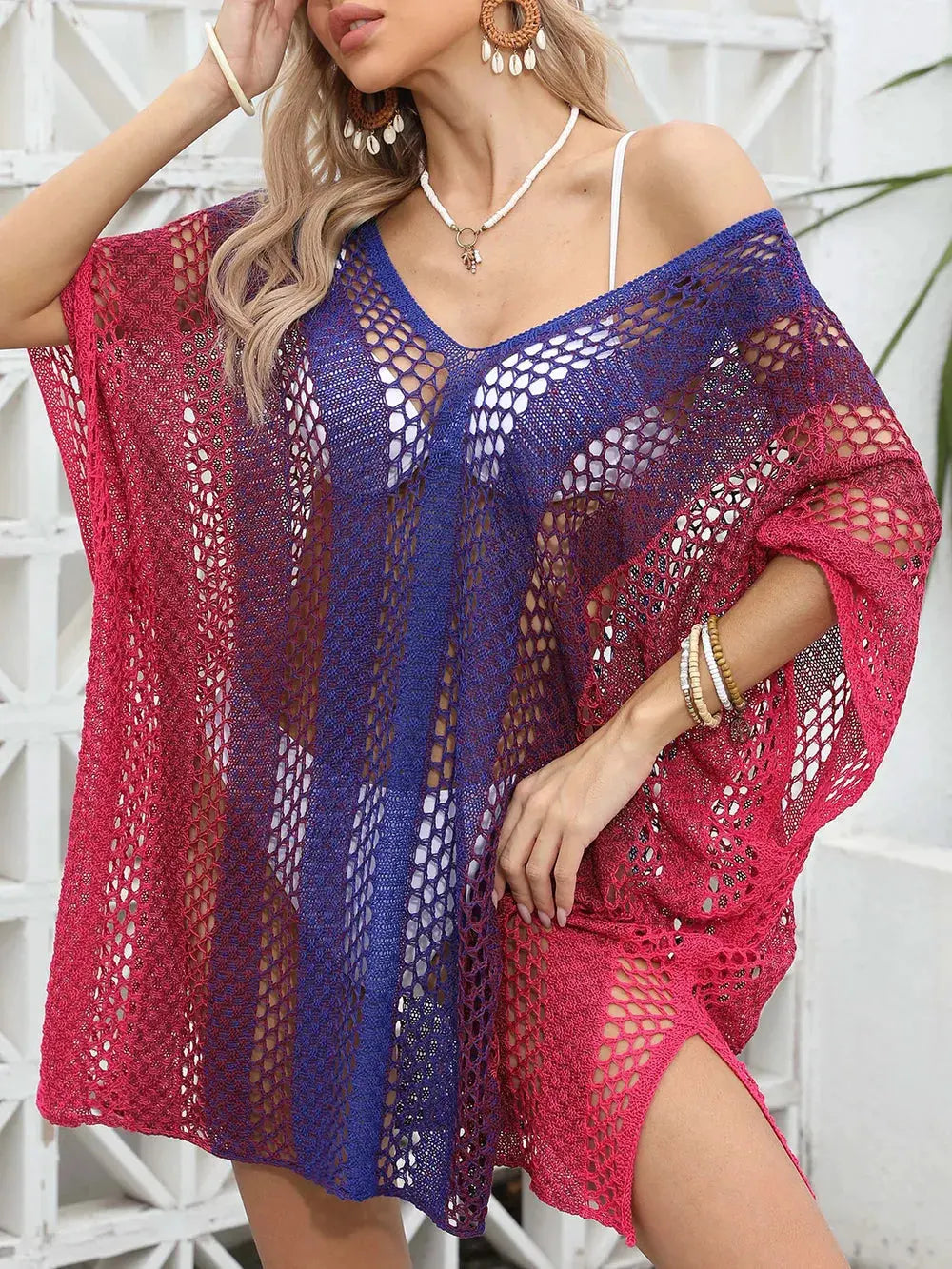 Openwork Contrast V-Neck Cover-Up by Partner Labels