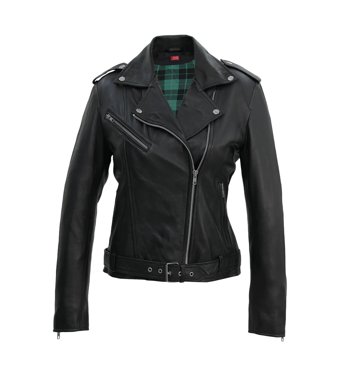 Lina Genuine Leather Biker Jacket For Women Zipper Closure Black by Inland Leather Co
