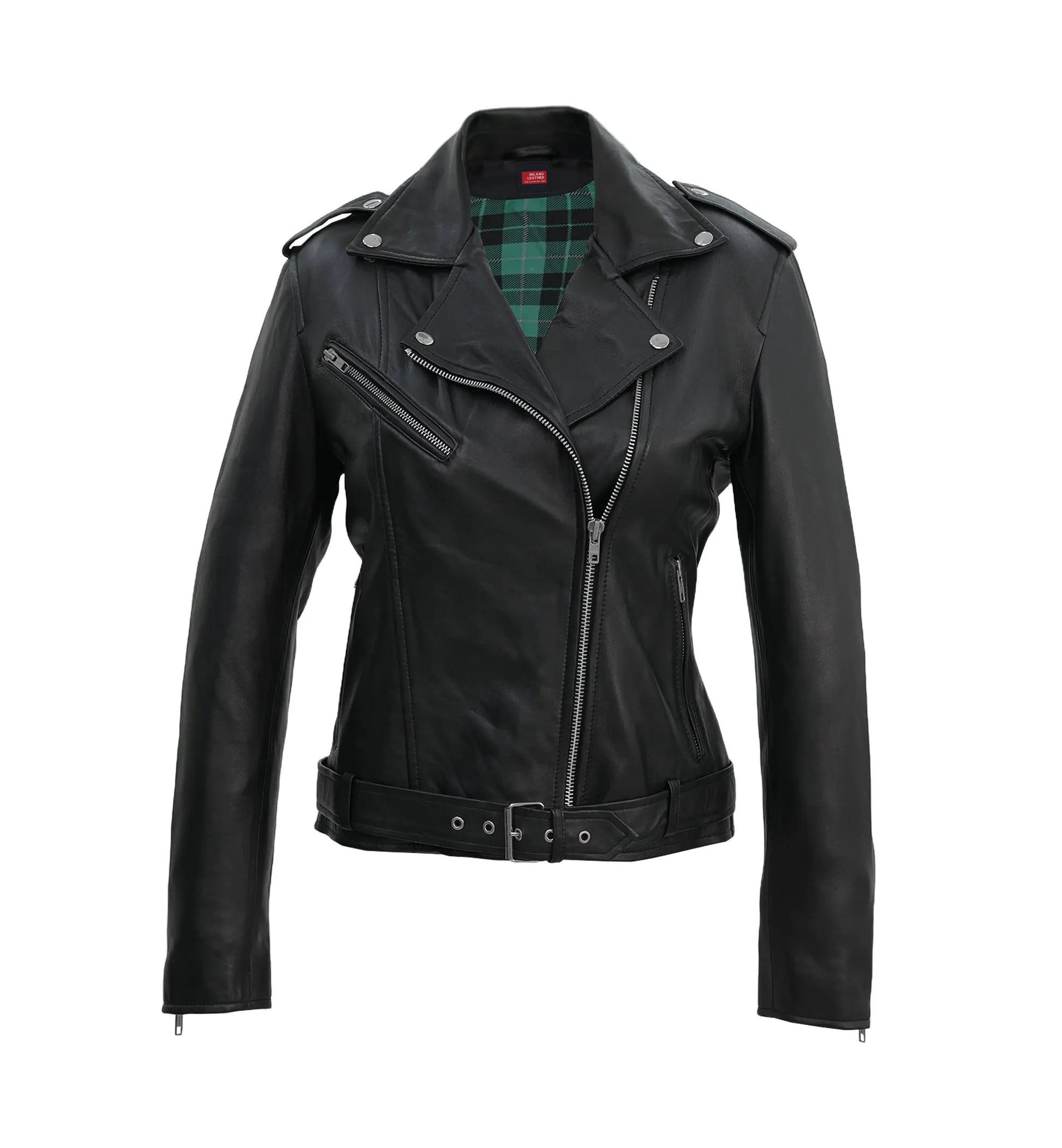 Lina Genuine Leather Biker Jacket For Women Zipper Closure Black by Inland Leather Co