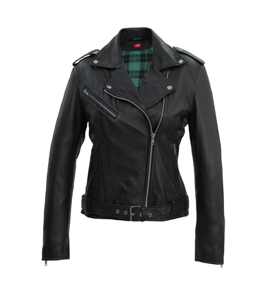 Lina Genuine Leather Biker Jacket For Women Zipper Closure Black by Inland Leather Co
