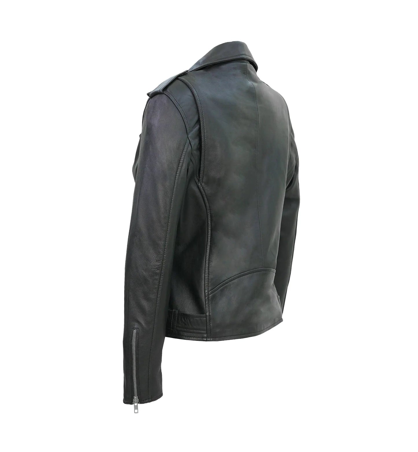 Lina Genuine Leather Biker Jacket For Women Zipper Closure Black by Inland Leather Co