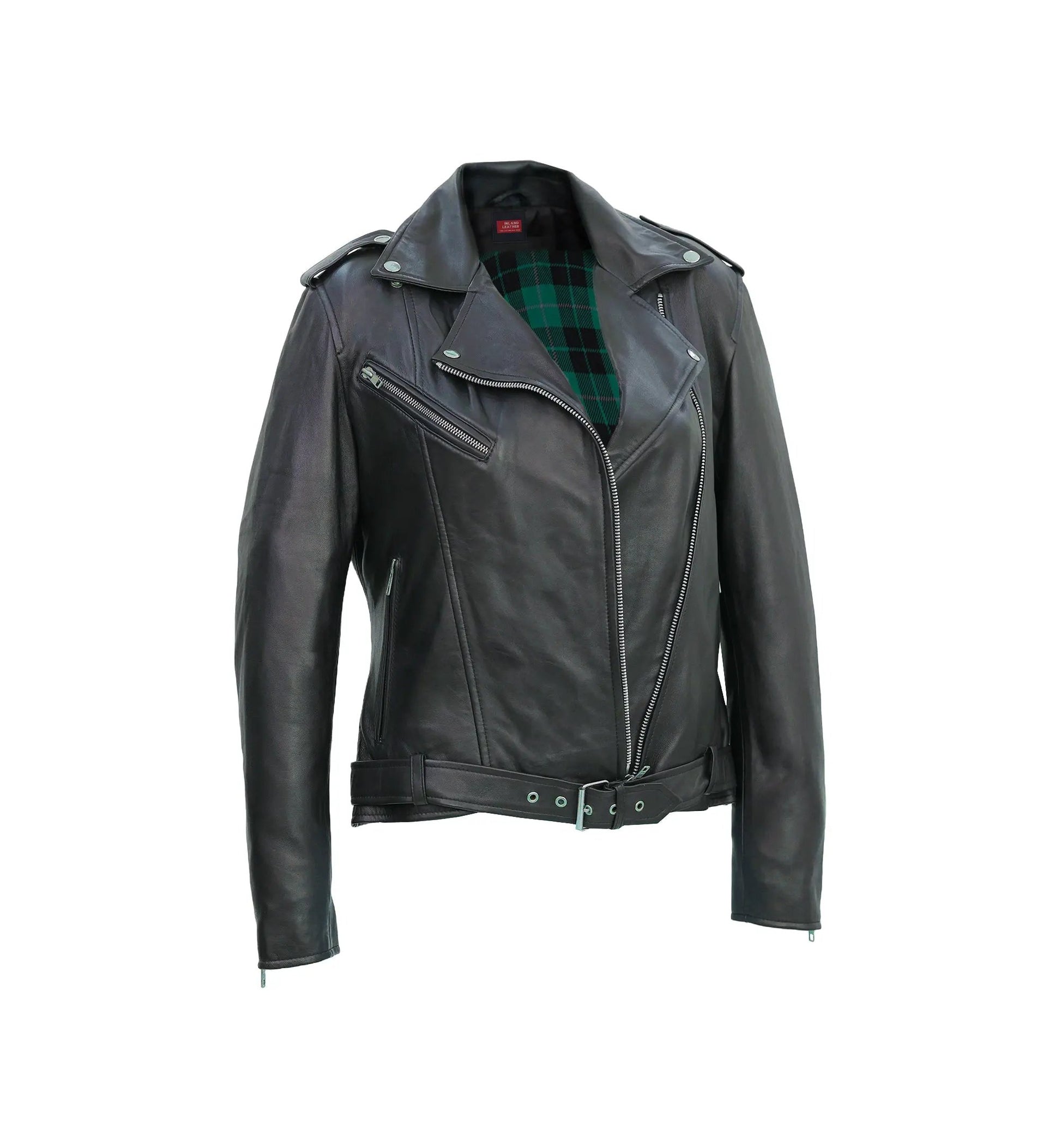 Lina Genuine Leather Biker Jacket For Women Zipper Closure Black by Inland Leather Co