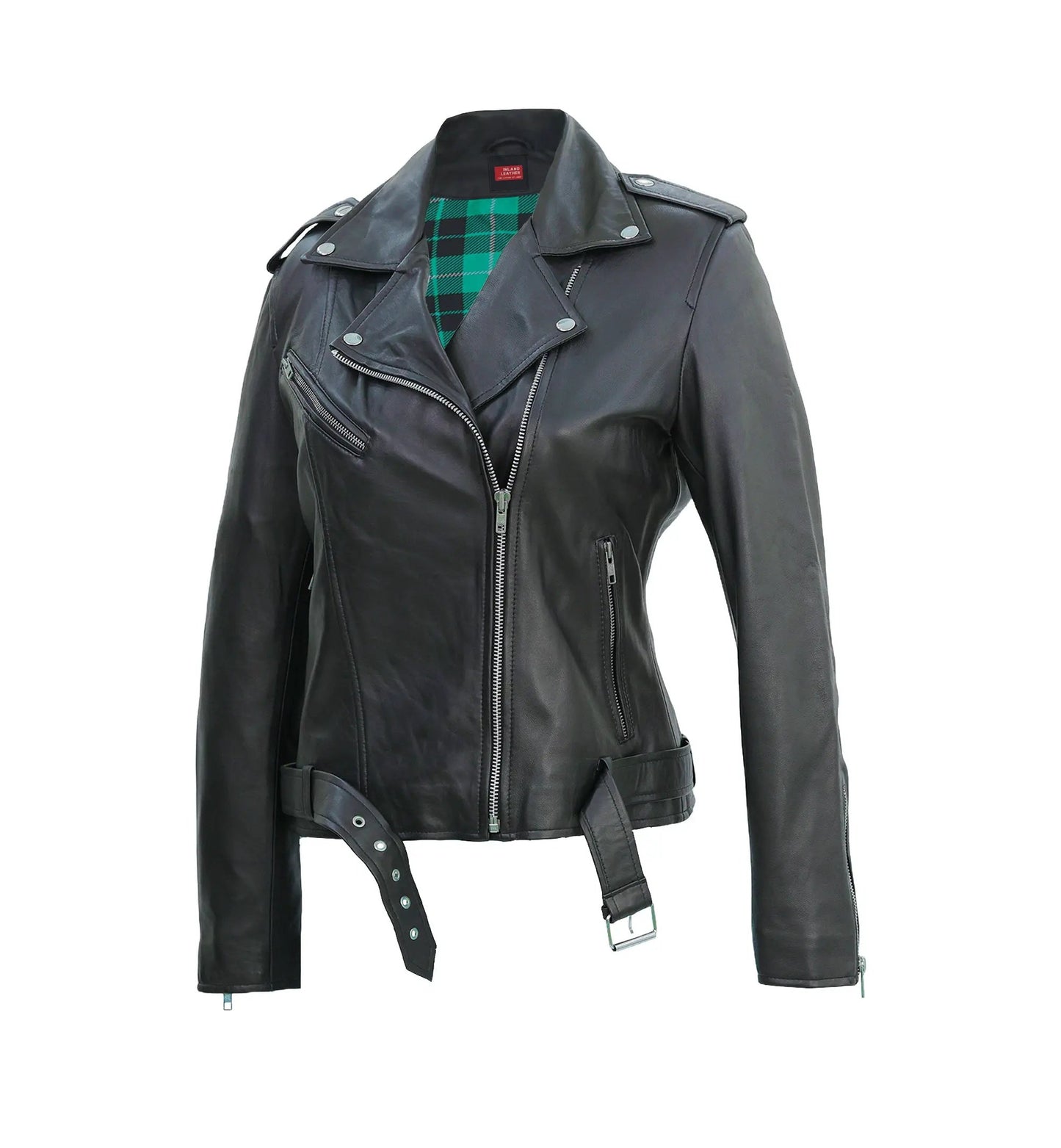 Lina Genuine Leather Biker Jacket For Women Zipper Closure Black by Inland Leather Co