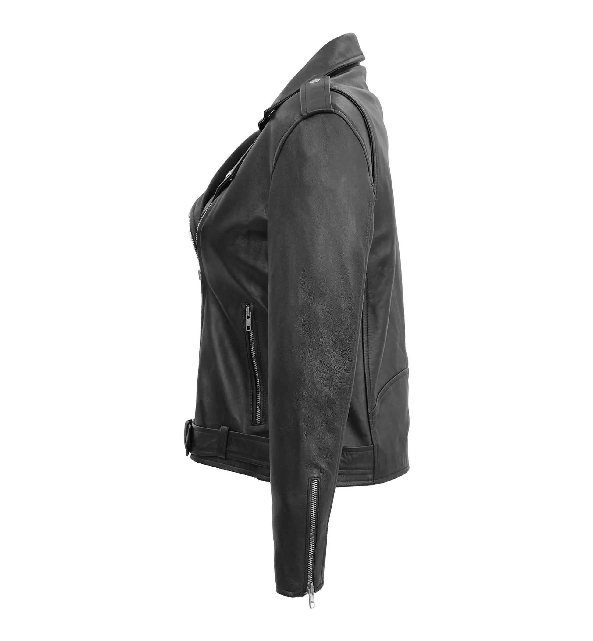 Lina Genuine Leather Biker Jacket For Women Zipper Closure Black by Inland Leather Co