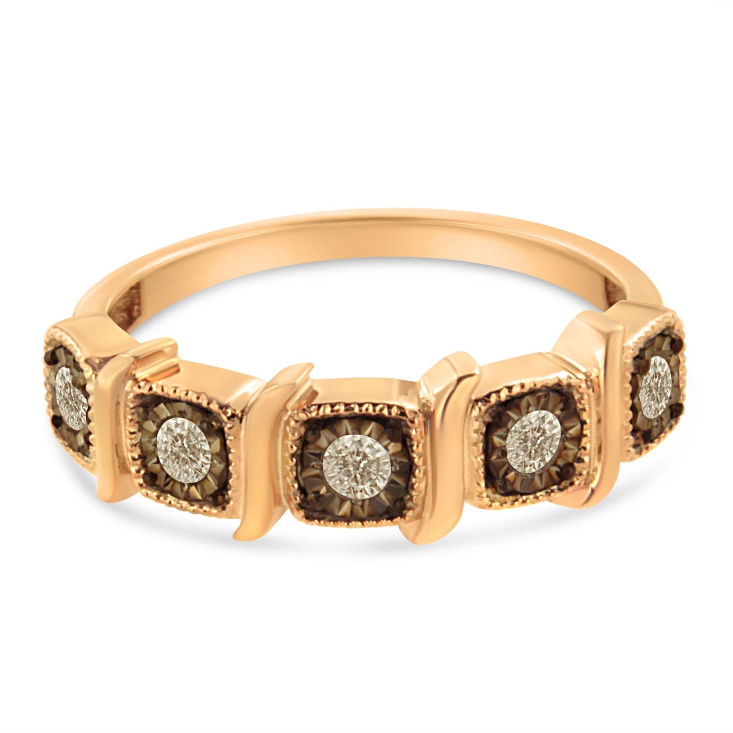 10K Rose Gold Flashed .925 Sterling Silver Miracle-Set 1/4 Cttw Diamond 5-Stone Band Ring  (J-K Color, I1-I2 Clarity)-3