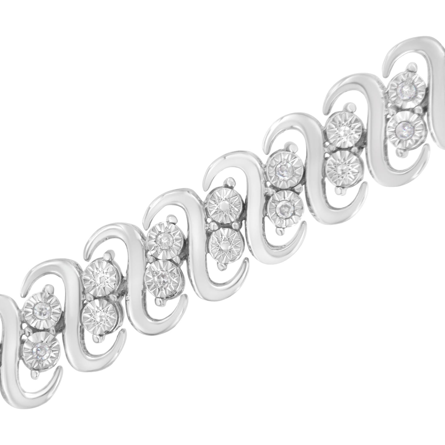 .925 Sterling Silver 1/4 cttw Round-Cut Diamond Double Row Wrapped S-Link Bracelet (I-J Color, I2-I3 Clarity) - Size 7.25"-2