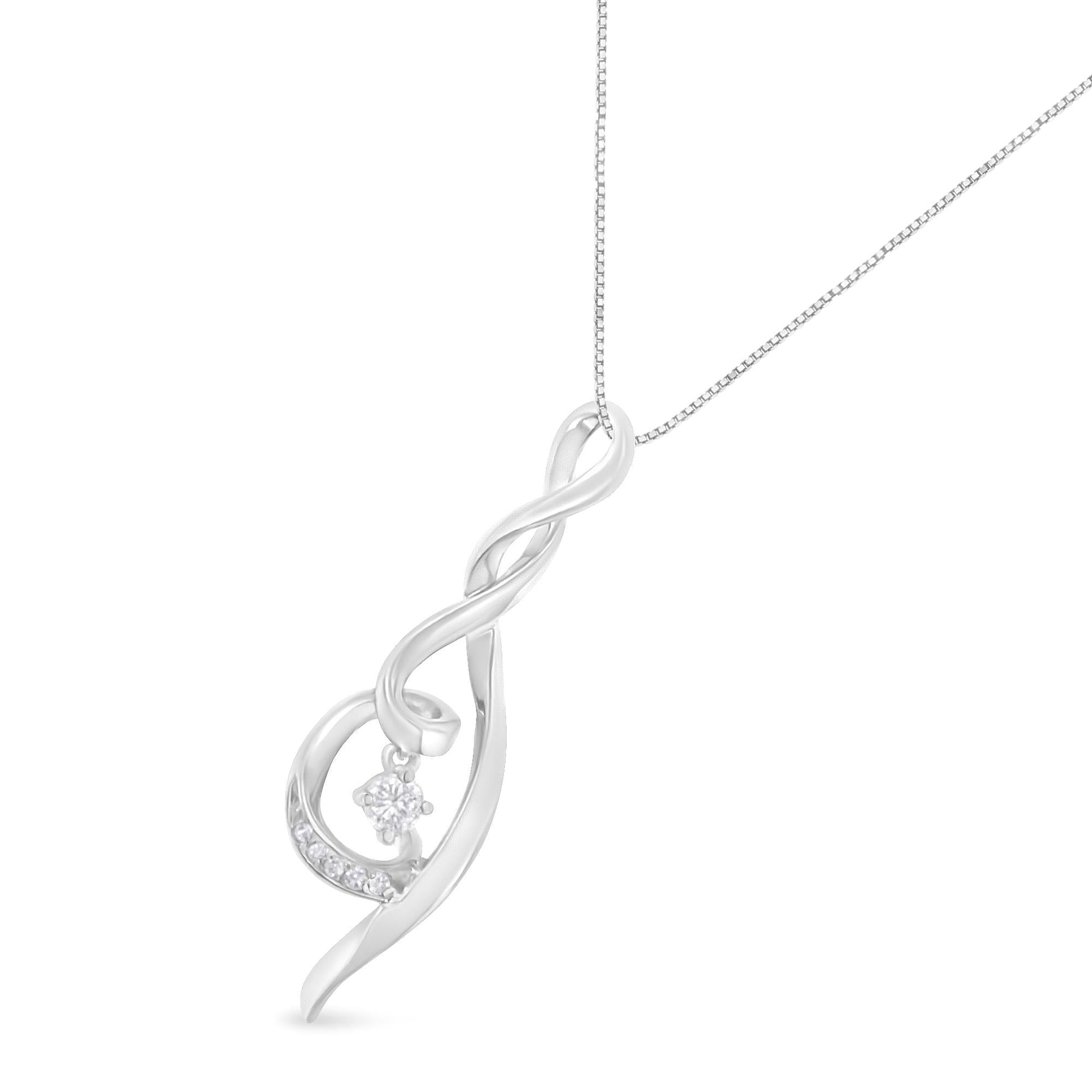 Espira 10K White Gold 1/10 cttw Diamond Swirl Pendant Necklace (I-J, I1-I2)-2