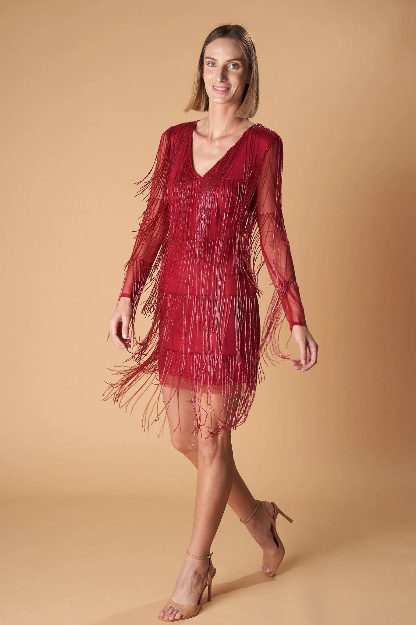 Chandra Fringed Mini Party Dress with Beaded Detail by Ceylan Bcn