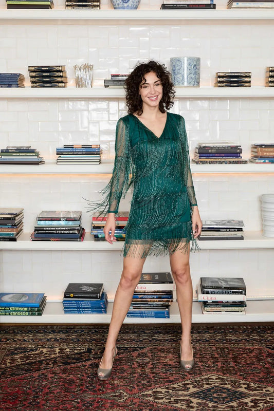 Chandra Fringed Mini Party Dress with Beaded Detail by Ceylan Bcn