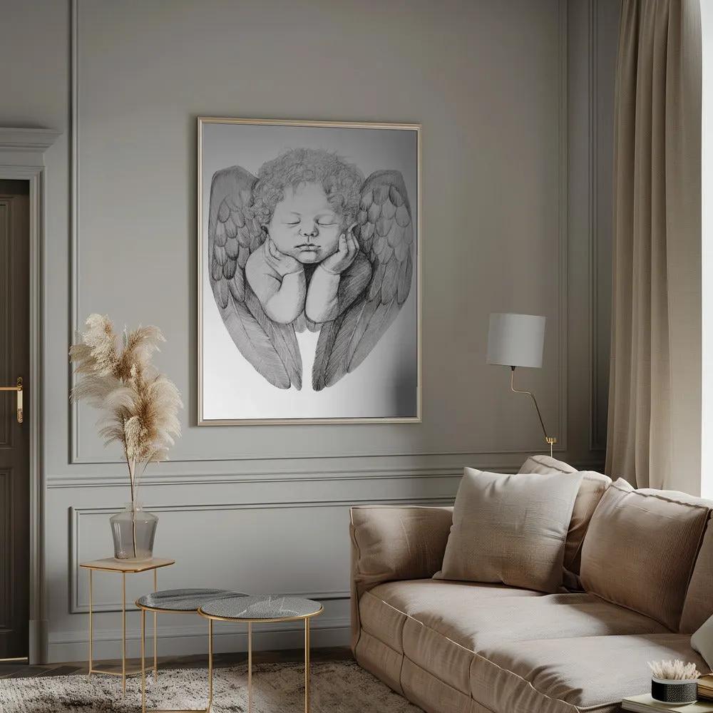 Wall art Sleeping Cherub With Curly Hair by Violeta Vollmer