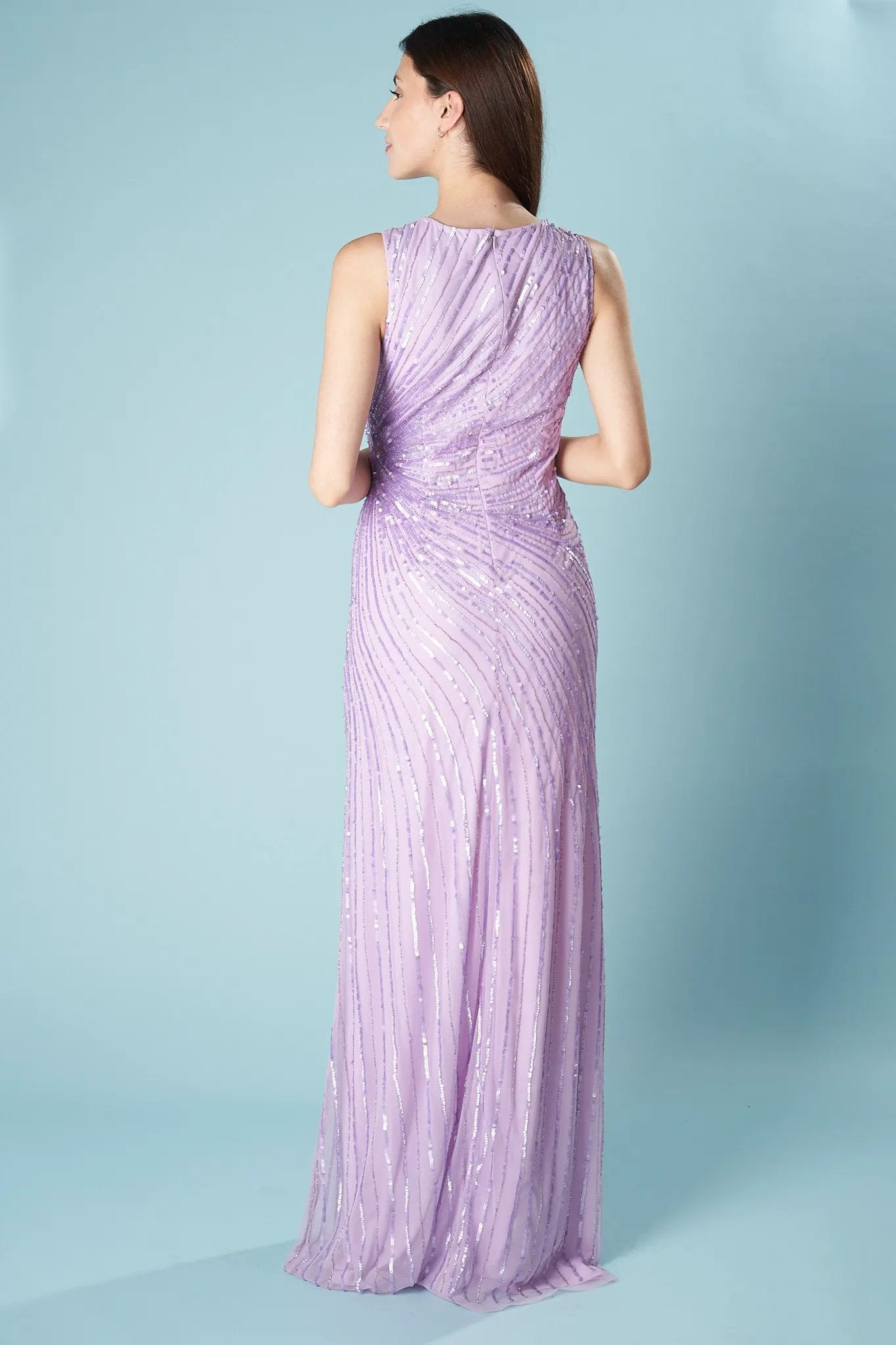 Adil Sequin Spiral Maxi Dress with Illusion Neckline and Slit by Ceylan Bcn