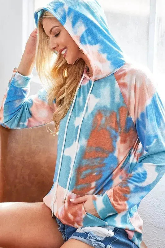 BiBi Tie Dye Jersey Knit Hoodie With Kangaroo Pocket by BiBi
