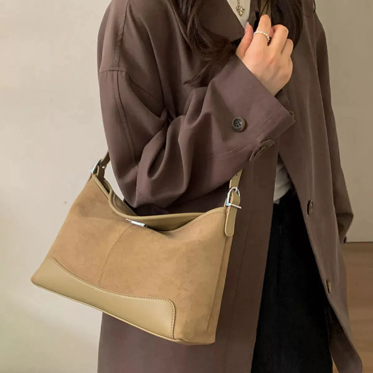 Suede Crossbody Bag with Adjustable Strap by Partner Label
