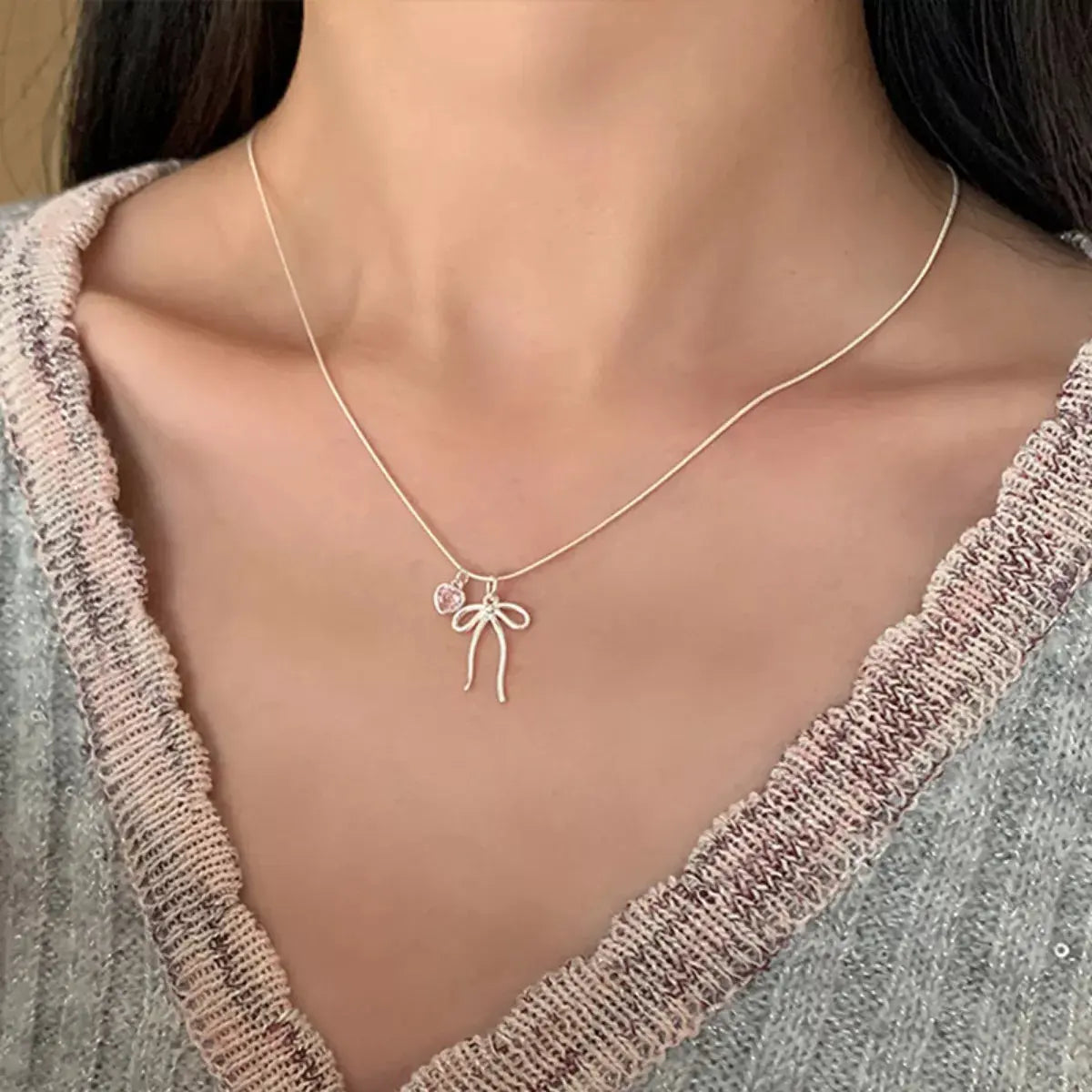 Bow & Heart Pendant Necklace by Partner Labels