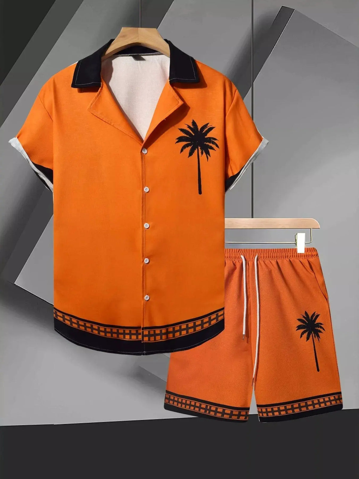 Men's Tropical Palm Tree Print Short Sleeve Shirt and Shorts Set by Trendsi
