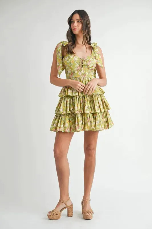 MABLE Floral Print Shoulder Tie Layered Mini Dress by MABLE