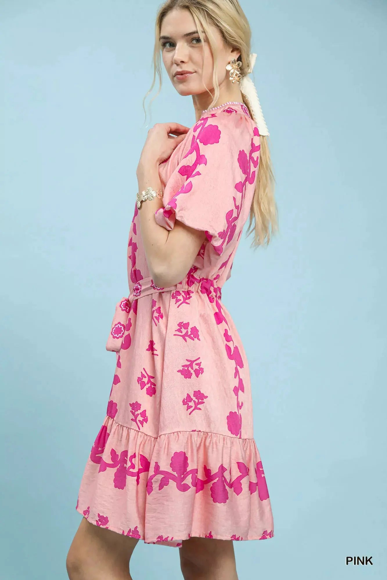 Umgee Floral Tie-Waist Boho Mini Dress by Umgee USA