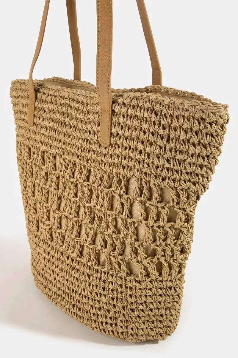 Fame Intricate Straw Braided Large Tote Bag by Partner Label