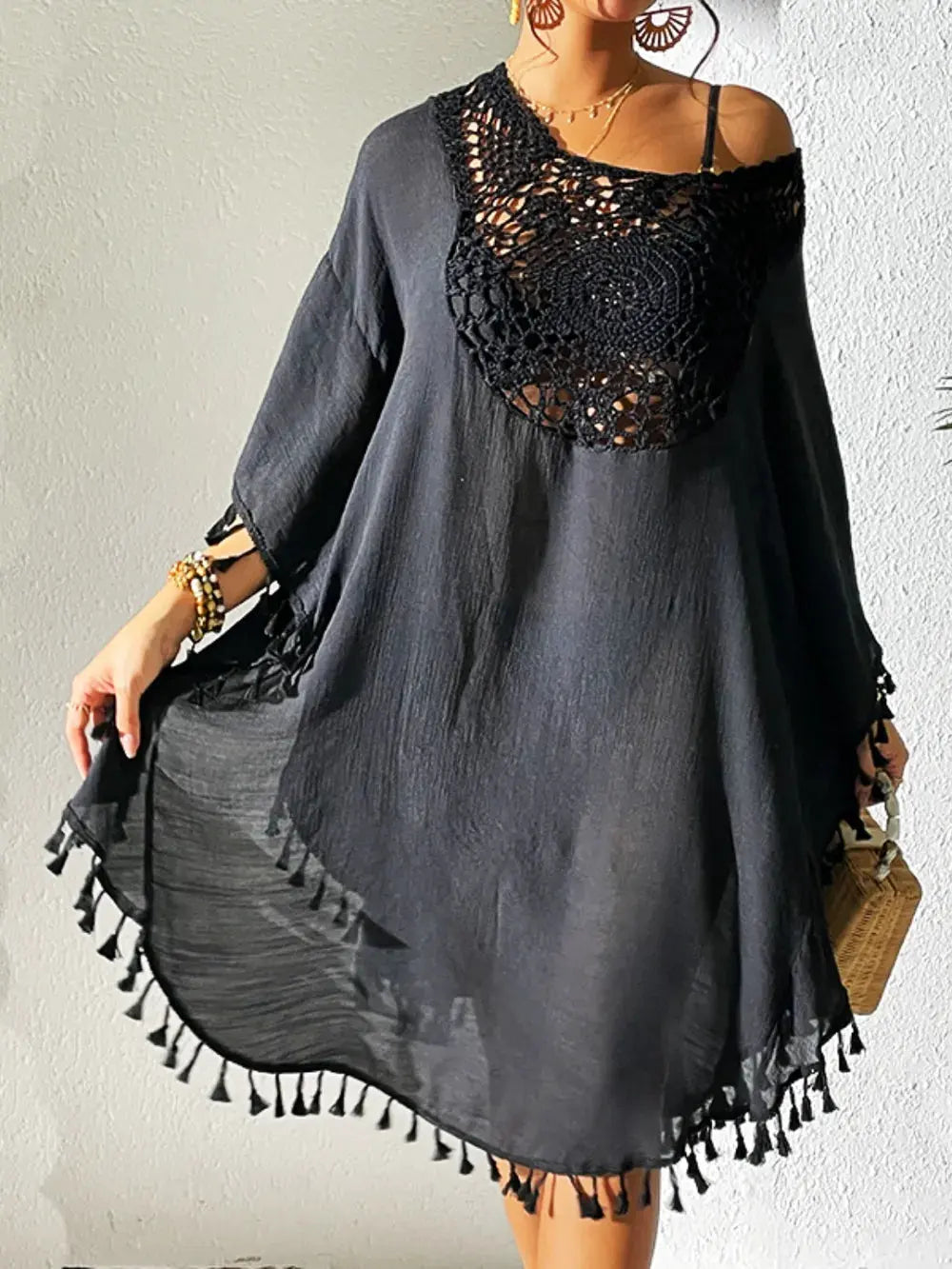 Tassel Cutout Scoop Neck Cover-Up Dress by Partner Label