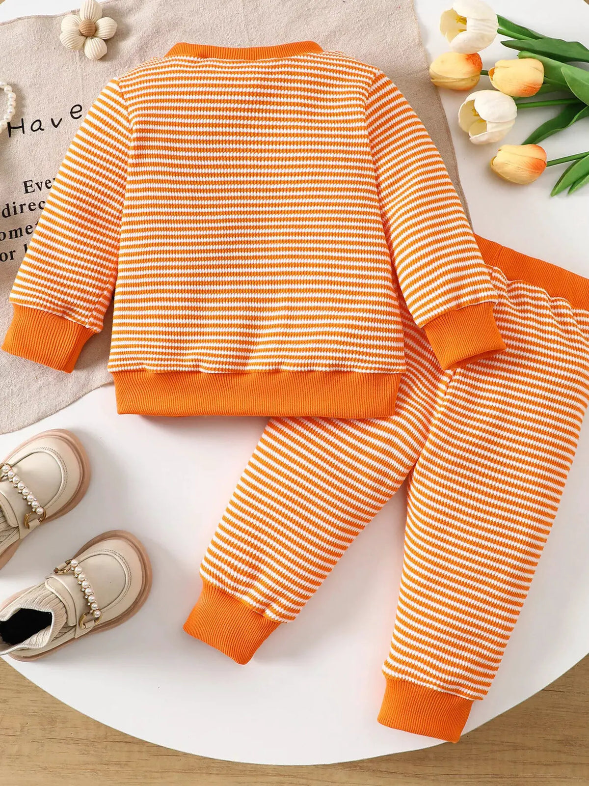 Children's Halloween Striped Ghost Top and Pants Set by Trendsi