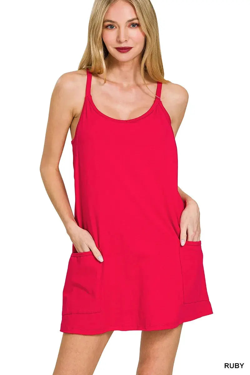 Zenana Cami Mini Dress with Built-in Romper Liner by Zenana
