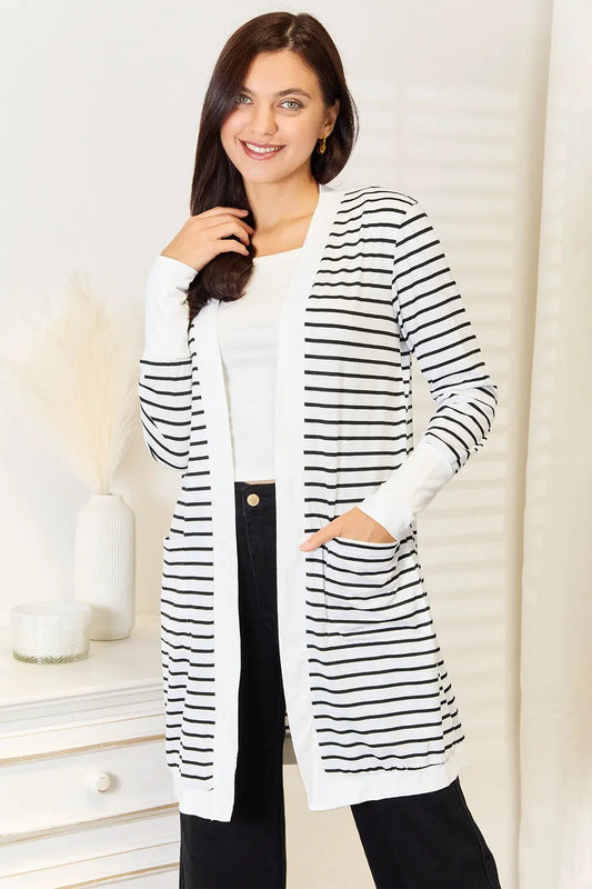 Double Take Striped Open Front Longline Cardigan by Double Take