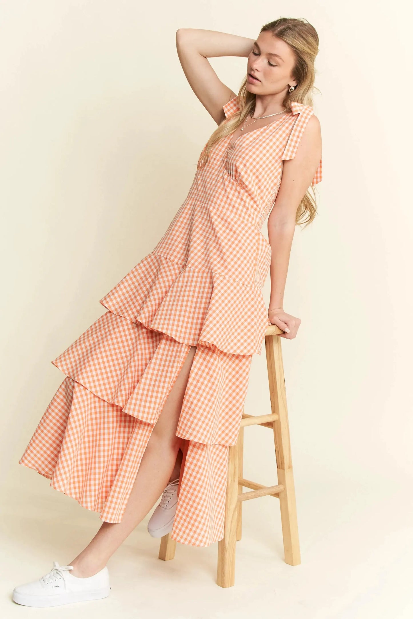 Jade By Jane Sleeveless Gingham Print Tiered Midi Dress by Jade By Jane