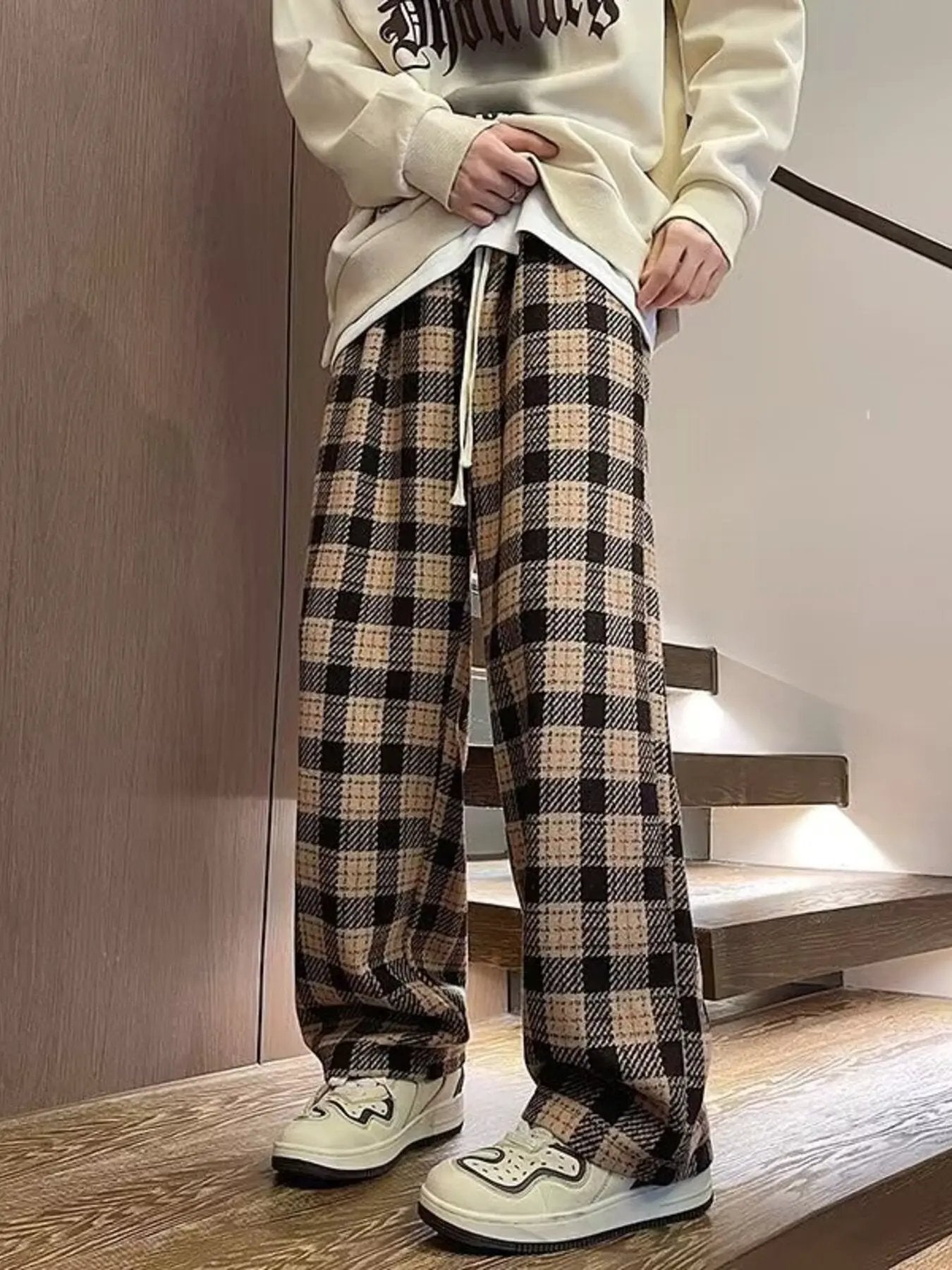 Men's Plus Size Vintage Plaid Wide Leg Pants by Partner Label