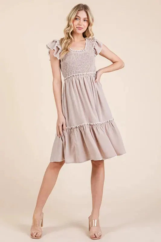 Lime 'N' Chili Ruffle Trim Smocked Dress with Contrast by Partner Label