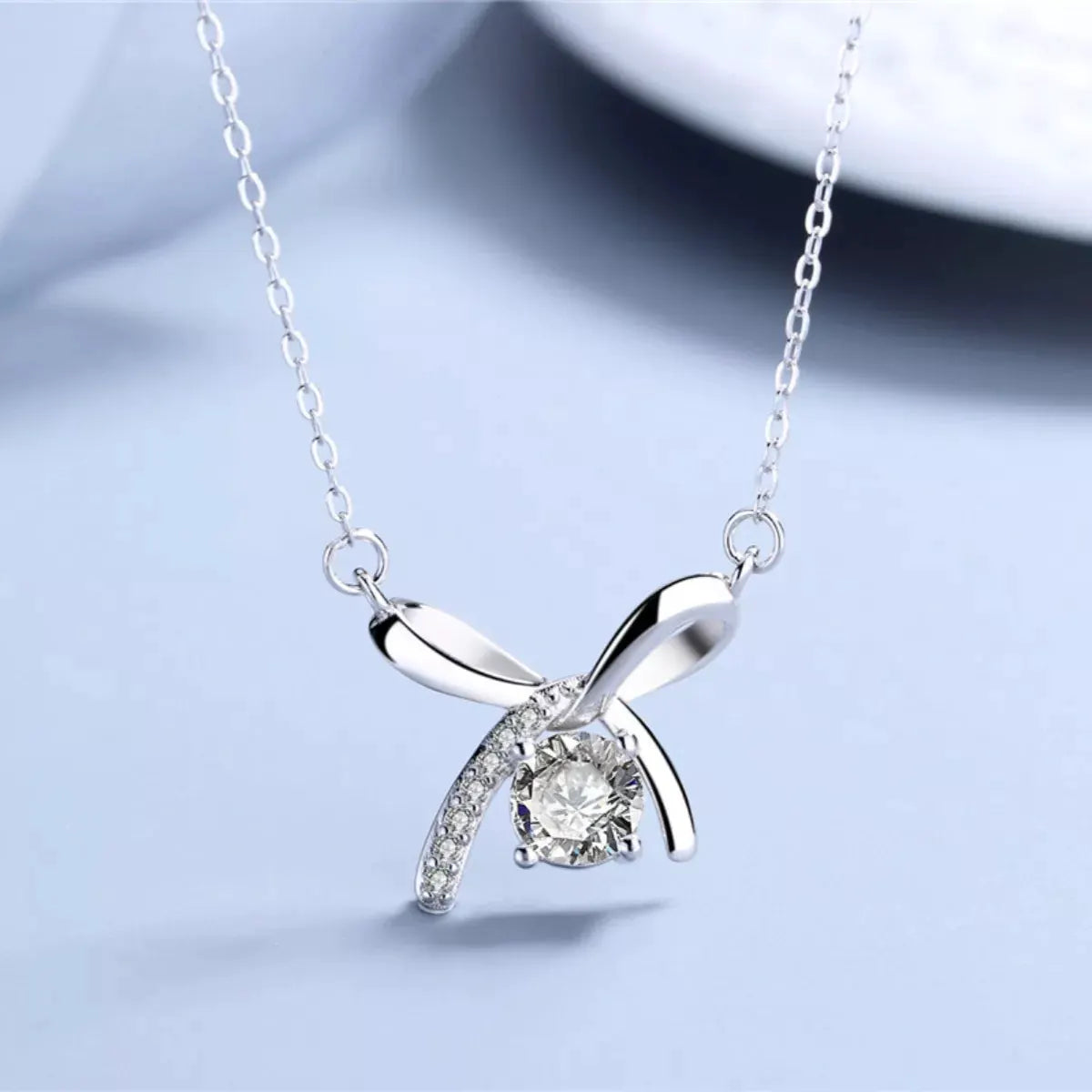 925 Sterling Silver Zircon Ribbon Pendant Necklace by Partner Labels
