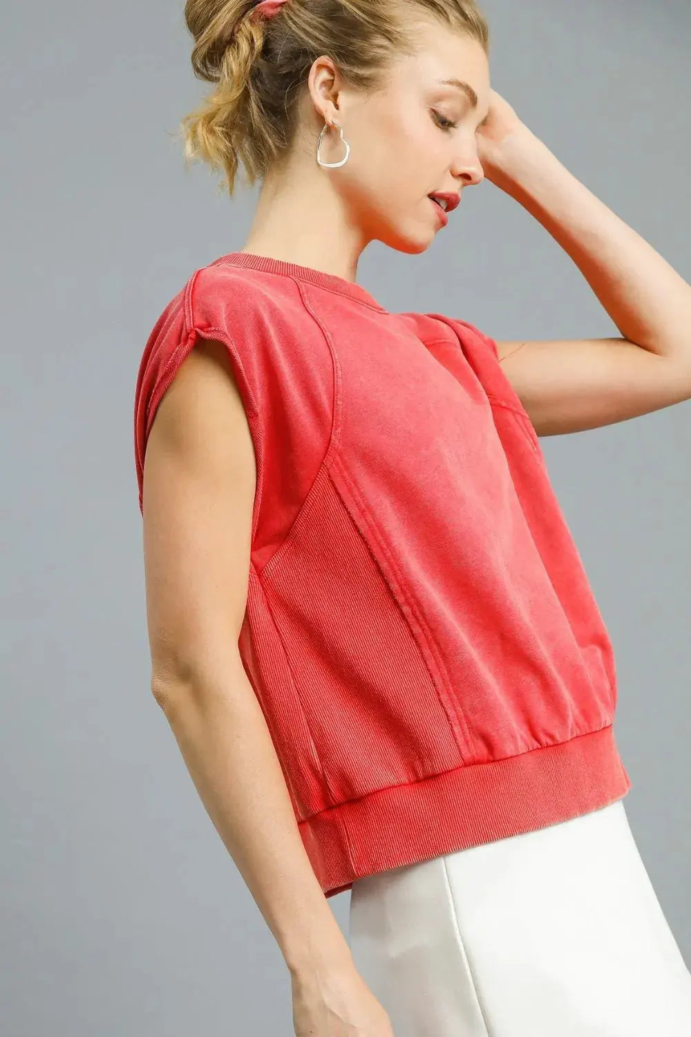 Umgee Round Neck Cap Sleeve Sweatshirt by Umgee