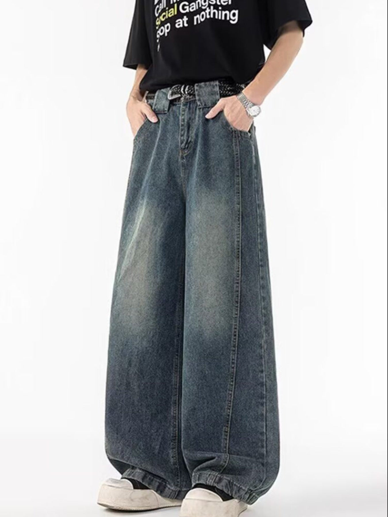 Men's Full Size Wide Leg Vintage Wash Jeans Plus Size by Partner Label