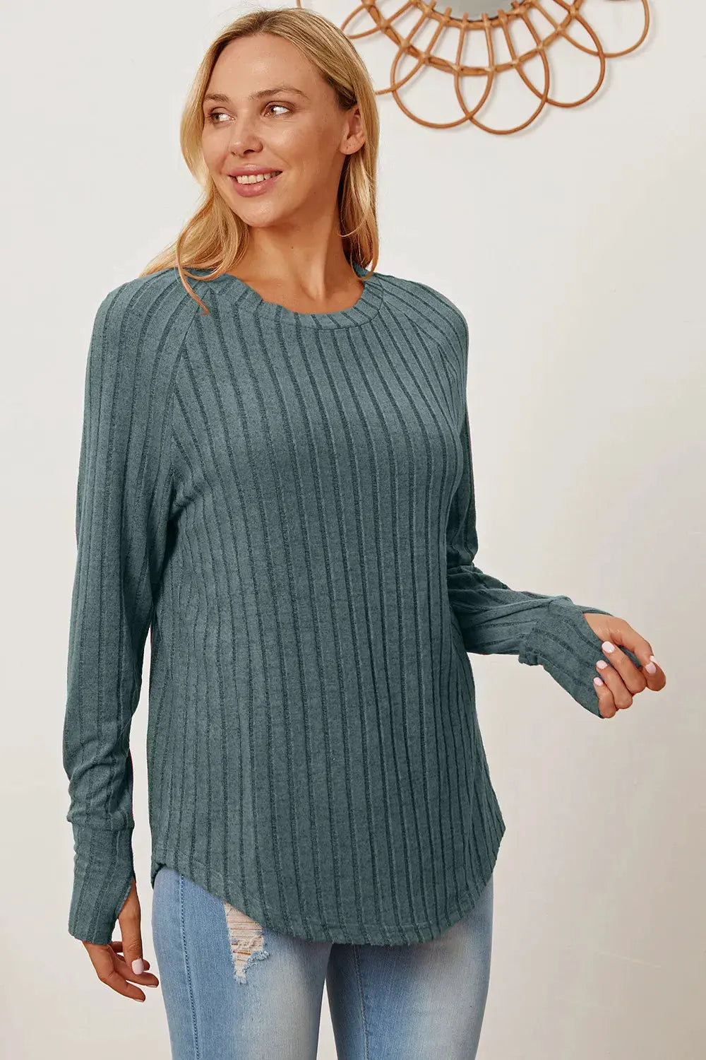 Basic Bae Full Size Ribbed Thumbhole Sleeve T-Shirt by Basic Bae