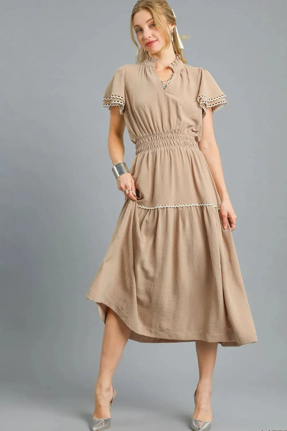 Umgee Tiered Flutter Sleeve Midi Dress by Umgee