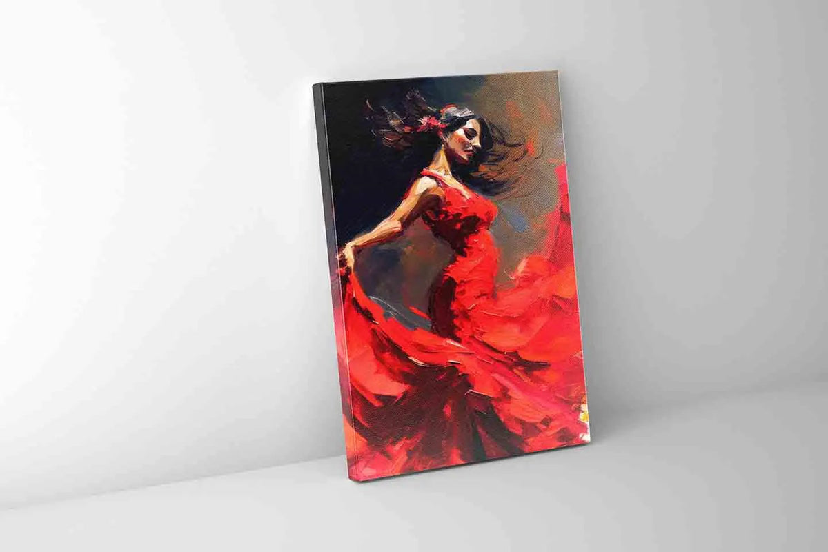 Wall Art-The red dress-Fine Artwork. Gold varnish by Gtaart.ca