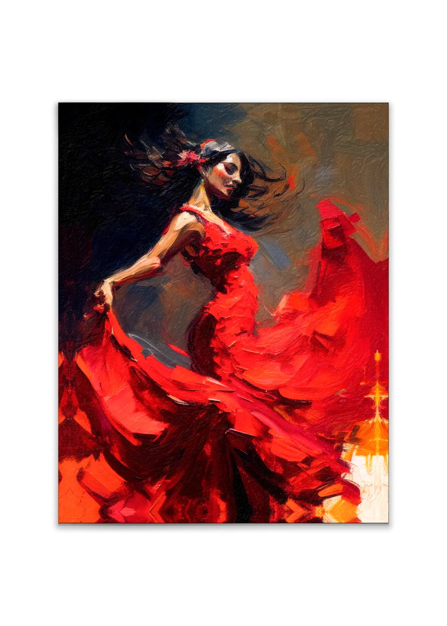 Wall Art-The red dress-Fine Artwork. Gold varnish by Gtaart.ca