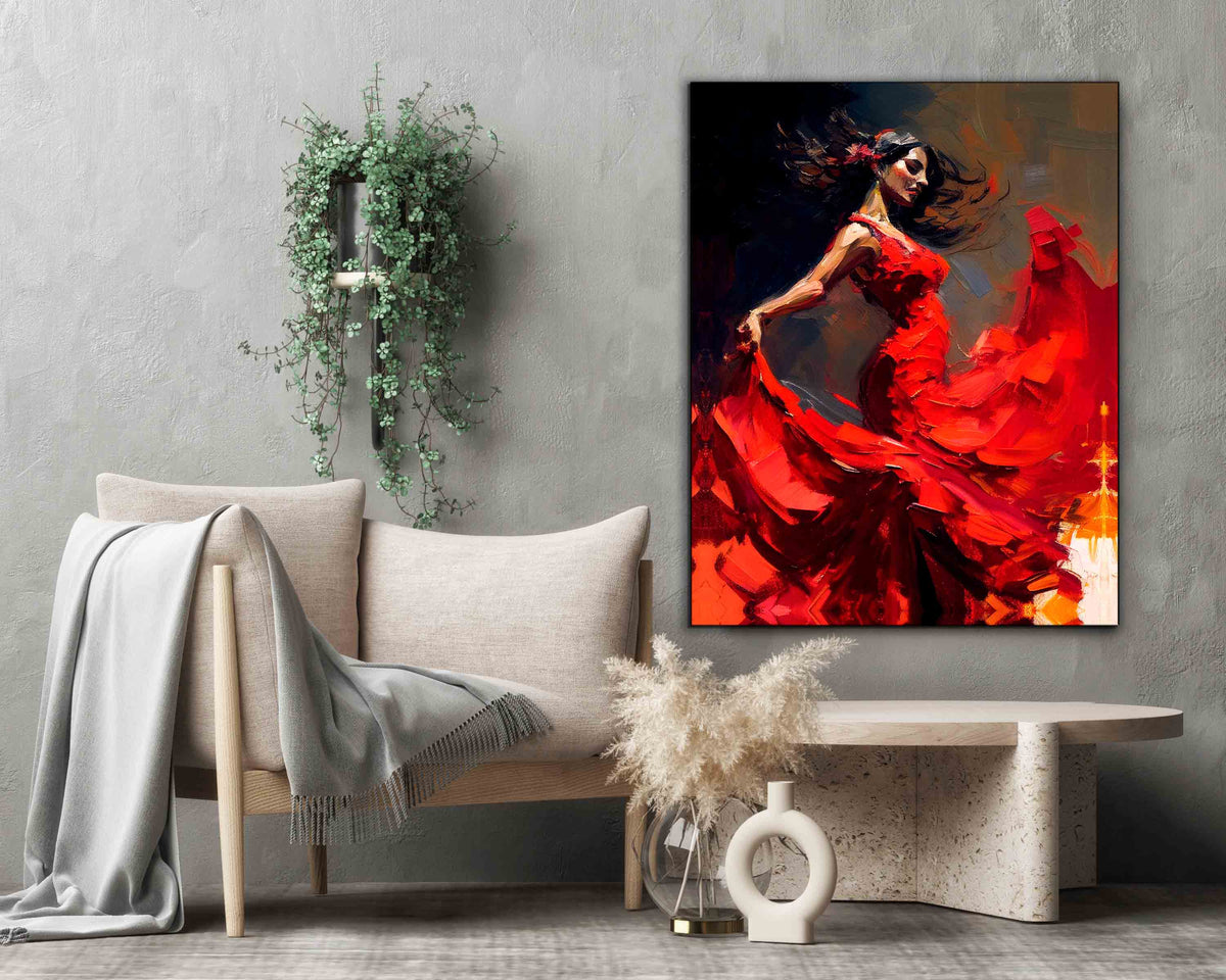 Wall Art-The red dress-Fine Artwork. Gold varnish by Gtaart.ca