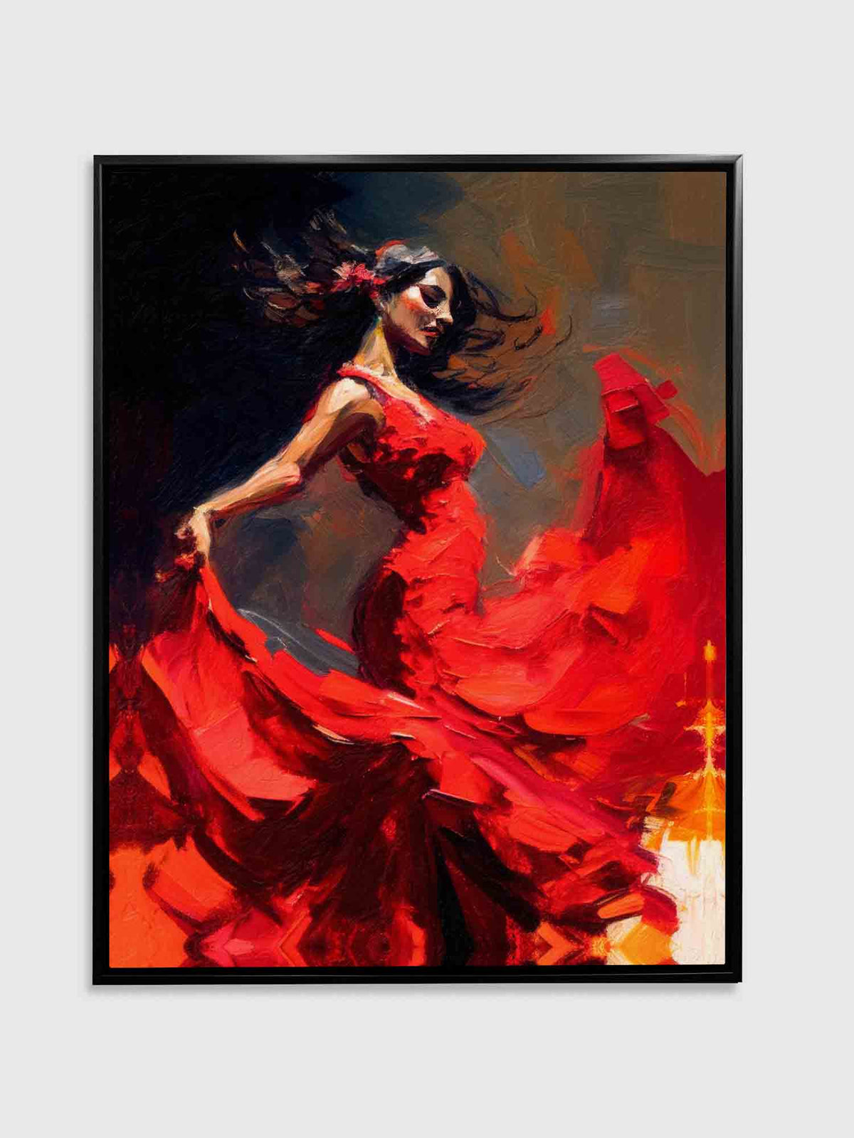 Wall Art-The red dress-Fine Artwork. Gold varnish by Gtaart.ca