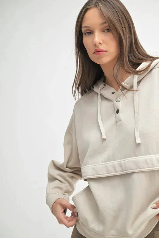 MONO B Drift Burnout Fleece Snap Hoodie by Partner Label