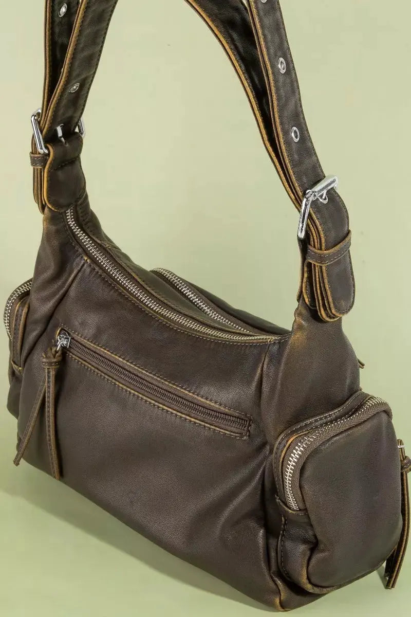 Fame Multi Pocket Leather Shoulder Bag by Partner Label