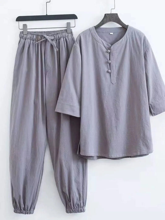 Men's Plus Size Chinese Style Top and Pants Set by Partner Label