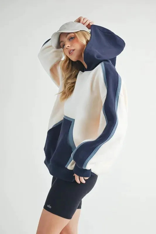 Aemi + Co Color Block Kangaroo Pocketed Hoodie by Partner Label
