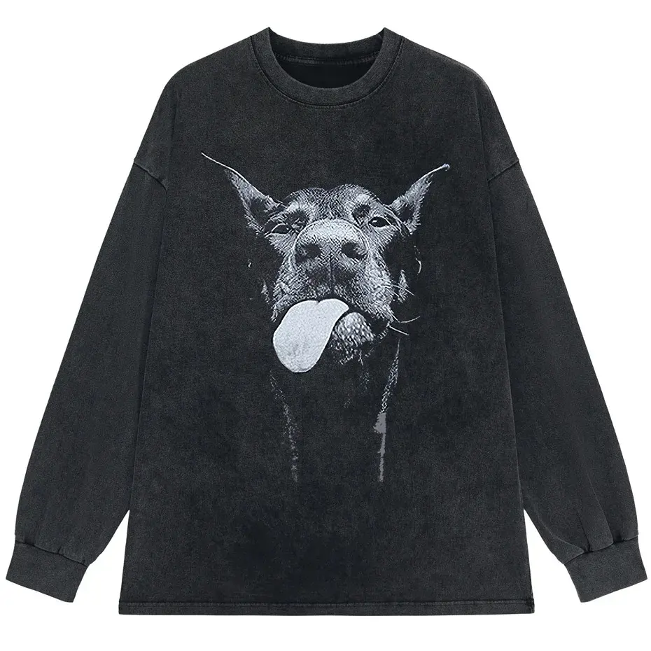 Gothic Dog Letter Print Vintage Washed Oversized T-Shirt by Vimost Shop