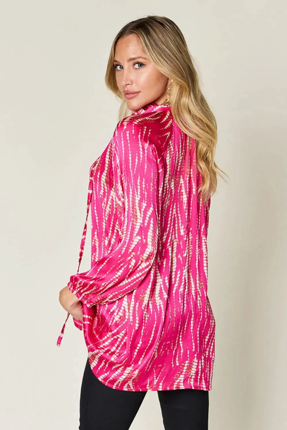 Double Take Full Size Printed Button Up Long Sleeve Shirt by Double Take