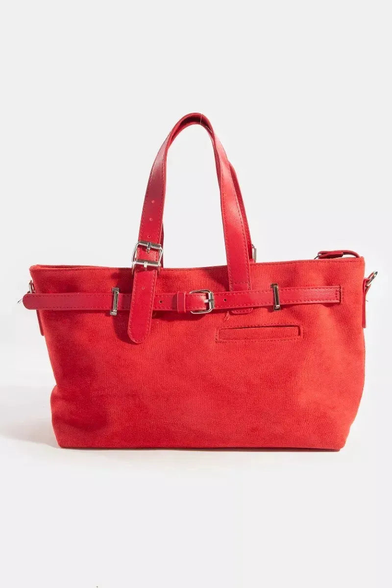Fame Faux Leather Buckle Strap Detail Tote Bag by Fame
