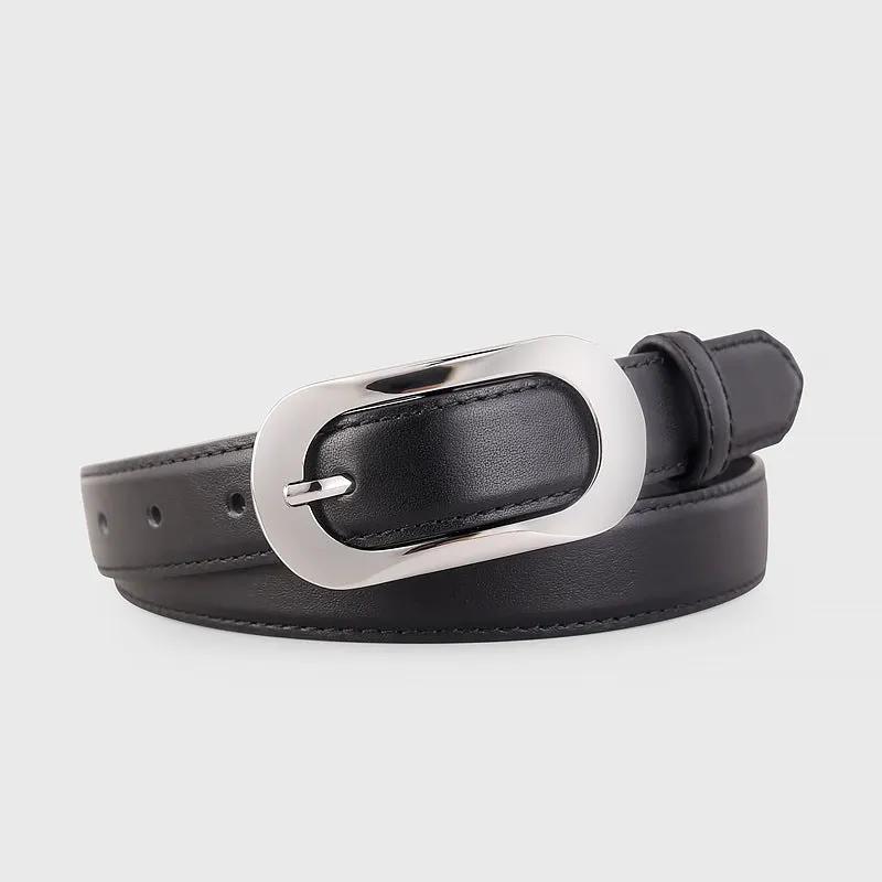 Silver Buckle Leather Belt by Trendsi